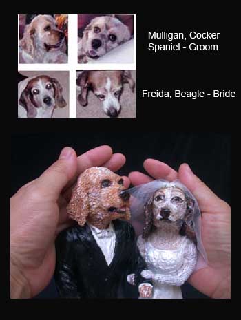 Freida & Mulligan dog custom wedding sculpture cake topper by Carol S Sakai, artist