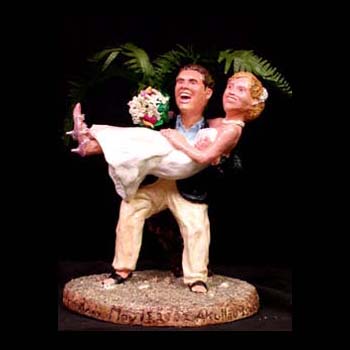 Elopment to Fiji custom cake topper wedding sculpture  by Carol S Sakai, artist