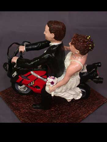 Just Married motorcycle custom wedding sculpture cake topper by Carol S Sakai, artist