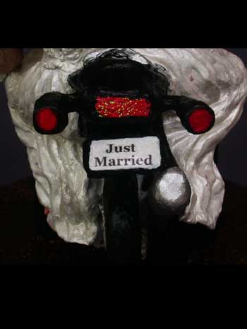 Just Married motorcycle custom wedding sculpture cake topper by Carol S Sakai, artist