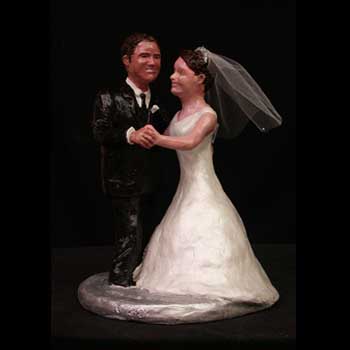 Pat & Jeff-custom wedding sculpture cake topper by Carol S Sakai, artist